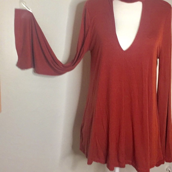 NWOT top- dress babydoll style V line choker collar long sleeve blouse - Picture 3 of 6